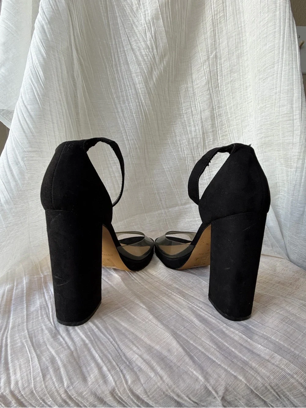 Rachel Zoe Black Suede Block Heel Sandals with Clear Strap Size 9 Glam Event